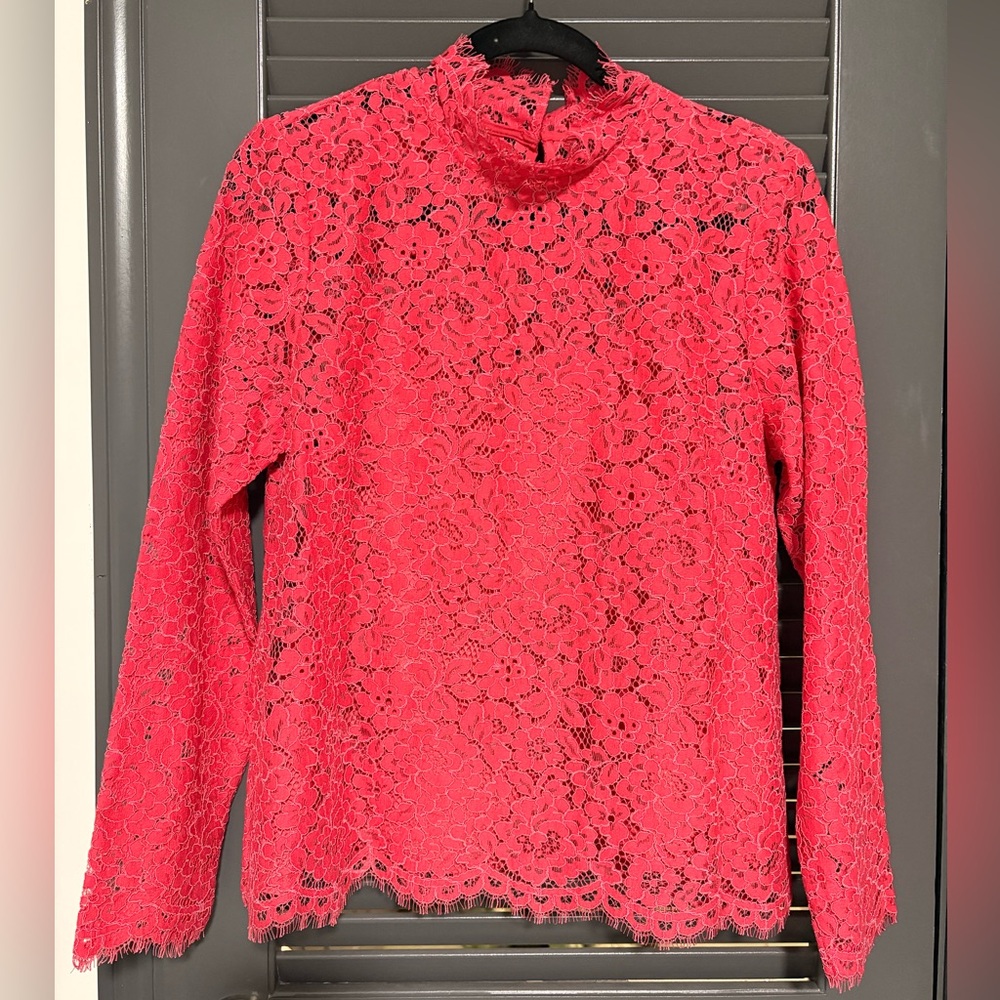 J. Crew Scalloped Lace Mock Neck Top